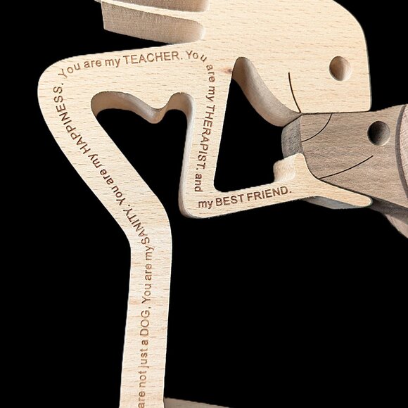 Wooden Dog & Human Engraved Figurine NWOT - Picture 4 of 7